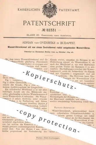 original Patent - Adrian van Overbeeke , Budapest , Ungarn , 1894 , Wasserröhrenkessel | Kessel , Dampfkessel , Wasser