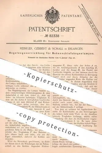 original Patent - Reininger, Gebbert & Schall , Erlangen | 1895 | Regelung für Nebenschluss - Bogenlampen | Lampen !!
