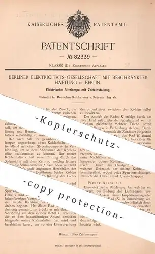 original Patent - Berliner Elektrizitäts- GmbH , Berlin | 1895 | Elektrische Blitzlampe mit Zeiteinstellung | Lampe !!
