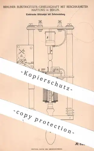 original Patent - Berliner Elektrizitäts- GmbH , Berlin | 1895 | Elektrische Blitzlampe mit Zeiteinstellung | Lampe !!