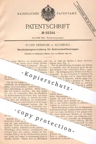 original Patent - Eugen Riedinger , Augsburg , 1893 , Beschickung für Kohlen - Feuerung | Ofen , Öfen , Kohle !!
