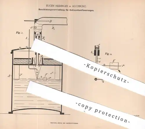 original Patent - Eugen Riedinger , Augsburg , 1893 , Beschickung für Kohlen - Feuerung | Ofen , Öfen , Kohle !!