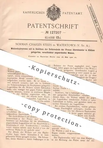 original Patent - Norman Charles Stiles , Watertown , USA , 1900 , Walzenkopierpresse | Presse , Pressen , Walze !!