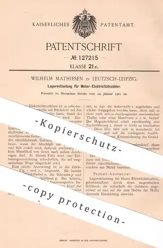 original Patent - Wilhelm Mathiesen , Leipzig / Leutzsch 1901 , Lagerentlastung f. Motor - Elektrizitätszähler | Motoren