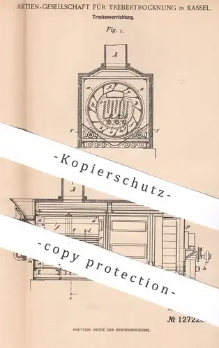 original Patent - AG für Trebertrocknung , Kassel , 1900 , Trockenvorrichtung | Trocknung | Heizkörper , Heizung !!