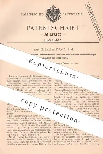original Patent - G. Rau , Pforzheim , Münzen - Ausgabe | Geld , Münze , Automat , Hülse , Kasse !!