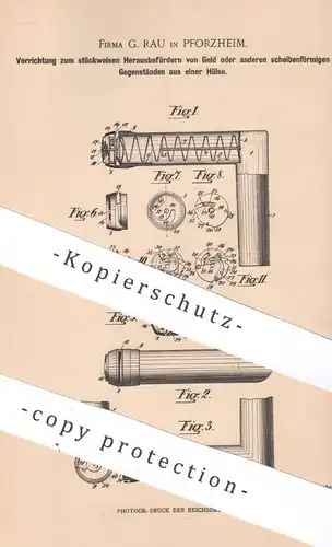 original Patent - G. Rau , Pforzheim , Münzen - Ausgabe | Geld , Münze , Automat , Hülse , Kasse !!
