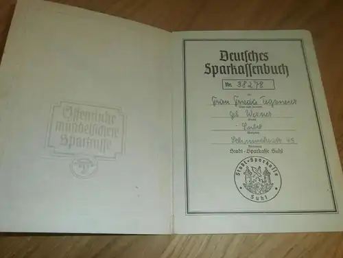 altes Sparbuch Suhl , 1943 - 1947 , Frieda Tegtmeier , Sparkasse , Bank !!!