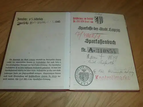 altes Sparbuch Leipzig , 1939 - Mai 1945 , Kurt Seifarth , Sparkasse , Bank !!!