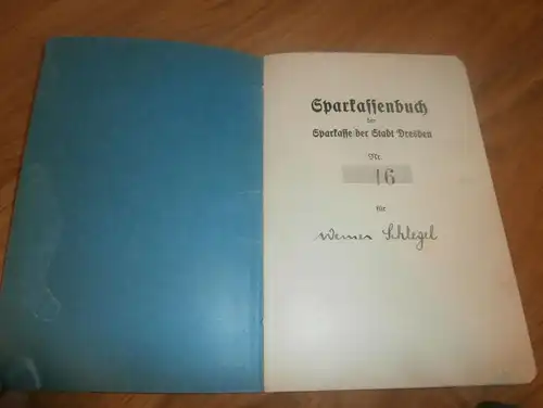 altes Sparbuch Dresden Striesen , 1929 - 1945 , Werner Schlegel , Sparkasse , Bank !!!