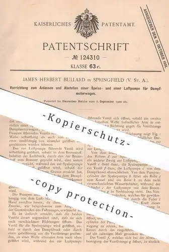 original Patent - James Herbert Bullard , Springfield , USA , 1900 , Speise- & Luftpumpe für Dampfmotorwagen | Motor