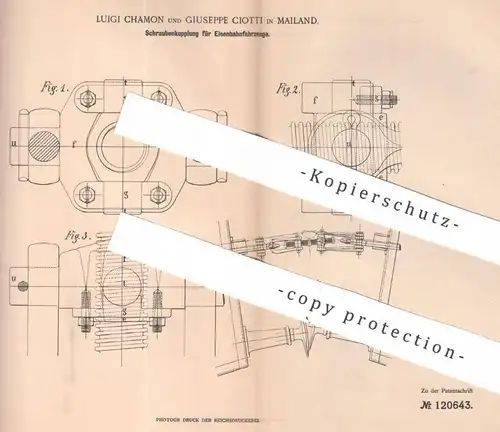 original Patent - Luigi Chamon , Giuseppe Ciotti , Mailand , Italien , 1900 , Kupplung f. Eisenbahnfahrzeuge | Eisenbahn