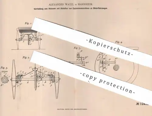 original Patent - Alexander Watzl , Mannheim , 1898 , Gasmotor an Motorfahrzeug | Motor , Anlasser , Automobil , Motoren