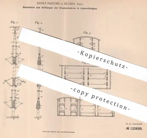 original Patent - Adolf Pastors , Dülken | 1900 | Säule zum Aufhängen der Krankenbahren | Lazarett | Militär , Bahre