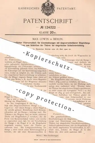 original Patent - Max Lewin , Berlin , 1900 , Türverschluss für Eisenbahnwagen | Eisenbahn | Tür | Bahn , Wagon