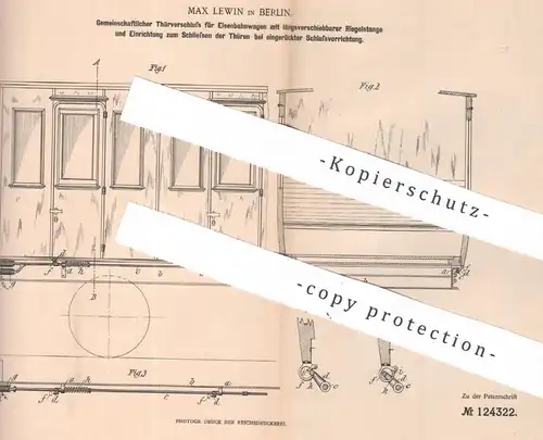 original Patent - Max Lewin , Berlin , 1900 , Türverschluss für Eisenbahnwagen | Eisenbahn | Tür | Bahn , Wagon