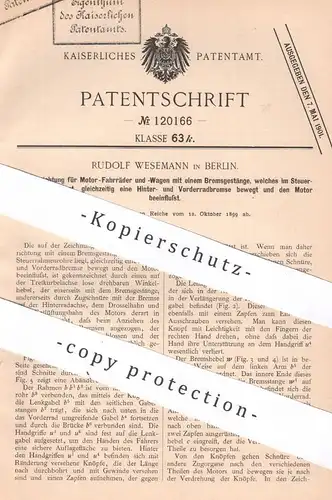 original Patent - Rudolf Wesemann , Berlin | 1899 | Bremse für Fahrräder , Motorwagen | Fahrrad , bike , bicycle