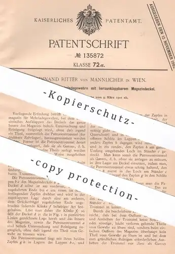 original Patent - Ferdinand Ritter von Mannlicher , Wien , Österreich 1901 , Trommelmagazin für Mehrladegewehr | Gewehr
