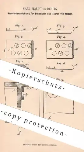 original Patent - Karl Haupt , Berlin 1894 , Schloss für Schubladen und Türen an Möbeln | Möbel , Möbelbauer , Schrank !