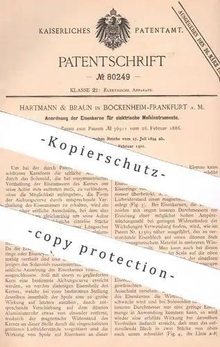 original Patent - Hartmann & Braun , Frankfurt / Main / Bockenheim , 1894 , Eisenkern für elektrisches Messinstrument !!
