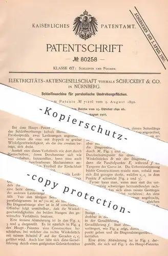 original Patent - Elektrizitäts- AG , vormals Schuckert & Co. , Nürnberg , 1892 , Schleifmaschine | Schleifen | SIEMENS