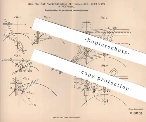 original Patent - Elektrizitäts- AG , vormals Schuckert & Co. , Nürnberg , 1892 , Schleifmaschine | Schleifen | SIEMENS
