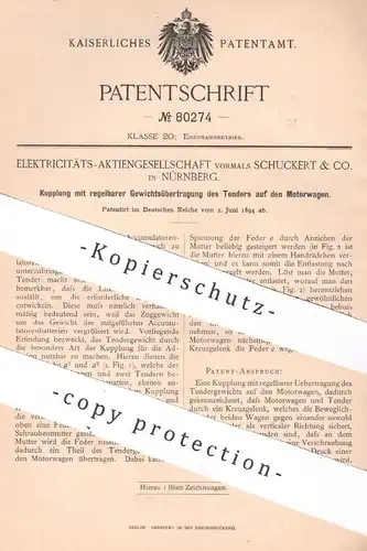 original Patent - Elektrizitäts- AG vormals Schuckert & Co. , Nürnberg | 1894 | Kupplung | Motorwagen | Eisenbahn , Bahn
