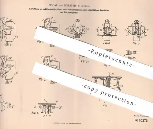 original Patent - Oscar von Morstein , Berlin , 1894 , elektrischer Gaszünder | Gas , Zünder | Zündung | Elektromagnet