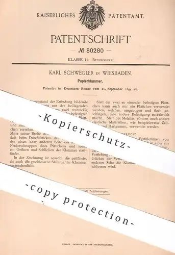original Patent - Karl Schwegler , Wiesbaden , 1894 , Papierklammer | Papier Klammer | Buchbinderei , Büro , Heftklammer