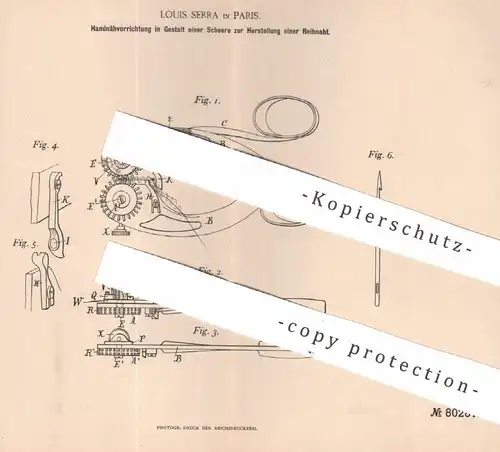 original Patent - Louis Serra , Paris , Frankreich , 1894 , Schere für Reihnaht | Nähen , Nähmaschine , Schneiderei !!