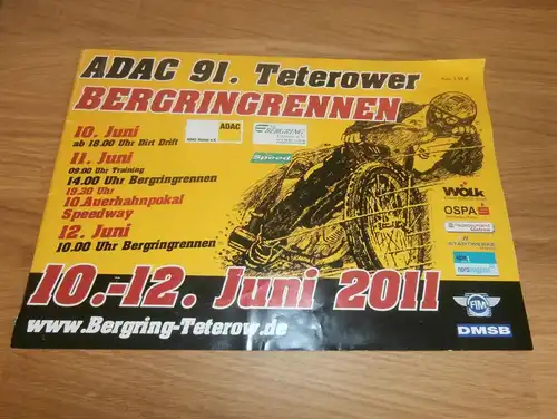 Bergring Teterow 12.06.2011 , Bergringrennen , Grasbahn , Rennprogramm , Rennprogramm , program , Programmheft !!!