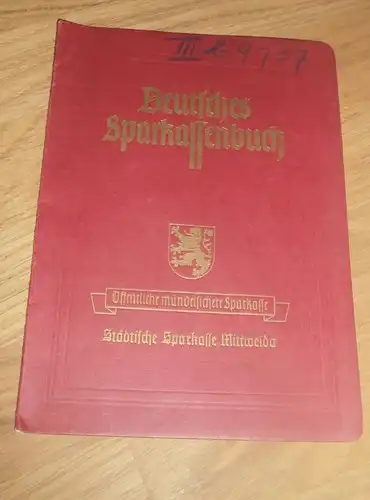 altes Sparbuch Mittweida , 1943 - 1946 , Friedrich Kühn , Sparkasse , Bank !!!
