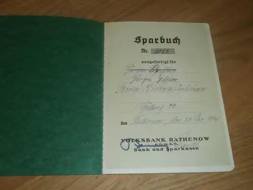 altes Sparbuch Rathenow , 1940 - 1944 , Jürgen Zeffner , Berlin , Sparkasse , Bank !!!