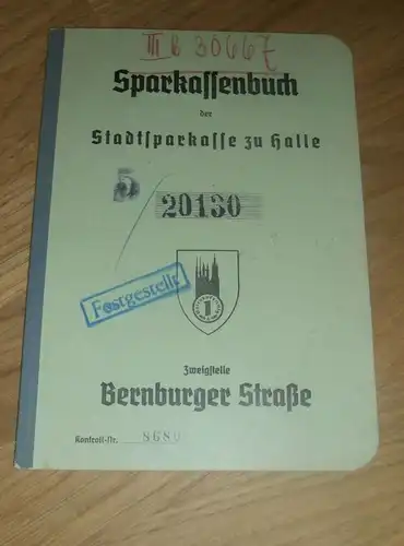 altes Sparbuch Halle a.S. , 1943 - 1945 , Walter Maiwald , Apotheke , Sparkasse , Bank !!!