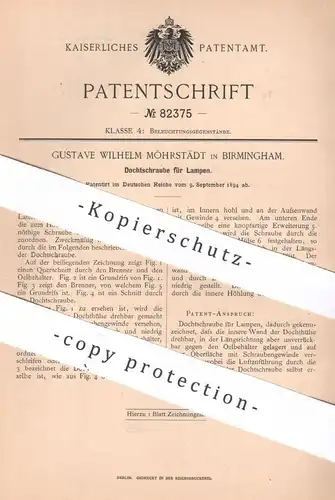 original Patent - Gustave Wilhelm Möhrstädt , Birmingham , England , 1894 , Dochtschraube für Lampen | Laterne , Öllampe