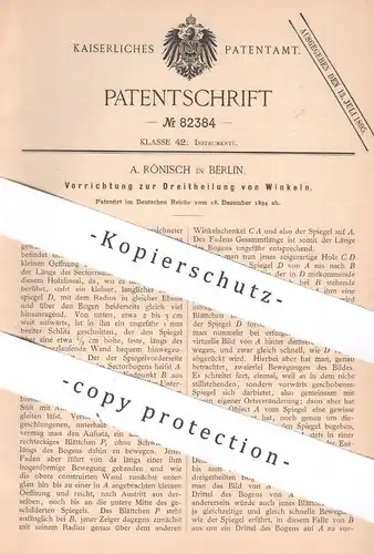 original Patent - A. Rönisch , Berlin , 1894 , Winkel Dreiteilung | Kreis , Radius , Winkelmesser , Lineal | Mathematik