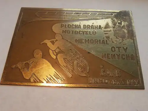 alte Plakette Motorradrennen Brno 1947 , Schild , Medaille !!!