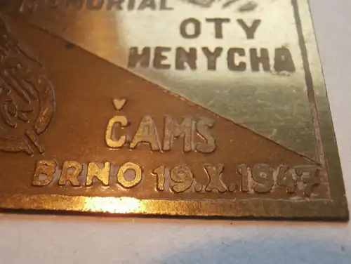 alte Plakette Motorradrennen Brno 1947 , Schild , Medaille !!!