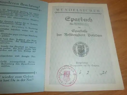 altes Sparbuch Potsdam , 1928 - 1945 , Alwina Wolter in Potsdam , Sparkasse , Bank !!!