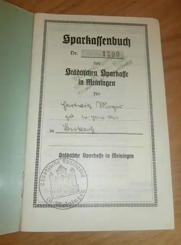 altes Sparbuch Meiningen / Zella Mehlis , 1940 - 1946 , Hartwig Mager , Sparkasse , Bank !!!