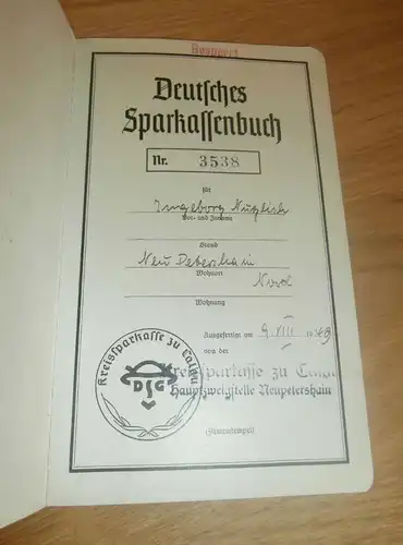 altes Sparbuch Neupetershain / Calau , 1943 , Ingeborg Nuglisch , Neu Petershain , Sparkasse , Bank !!!