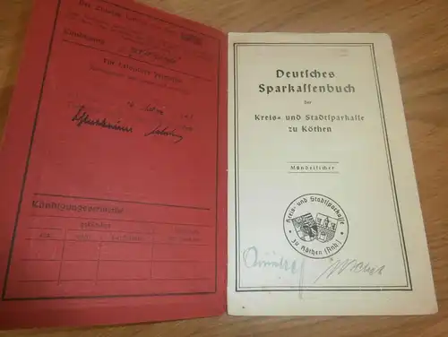 altes Sparbuch Köthen , 1948 - 1955 , Theodor Scholz in Köthen , b. Dürschmid , Sparkasse , Bank !!!