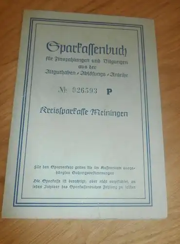 altes Sparbuch Meiningen , 1952 - 1958 , Hartwig Mager und Frau in Rippershausen , Sparkasse , Bank !!!