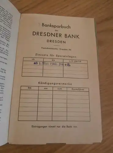 altes Sparbuch Dresden , 1941 - 1945 , Paul Thomas , Sparkasse , Bank !!!
