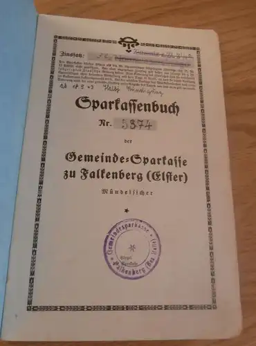 altes Sparbuch Falkenberg / Elster , 1938 - 1945 , Sparkasse , Bank !!!