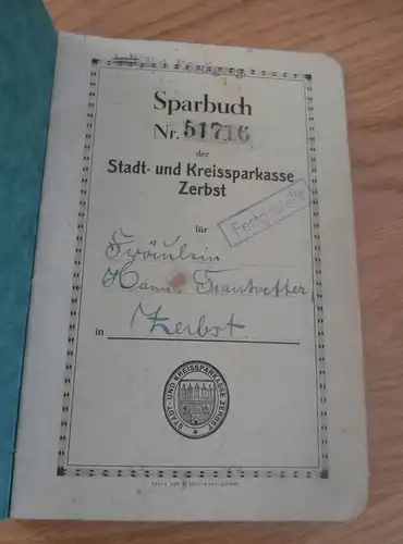 altes Sparbuch Hanna Trautvetter in Zerbst , 1937 - 1945 , Sparkasse , Bank !!!