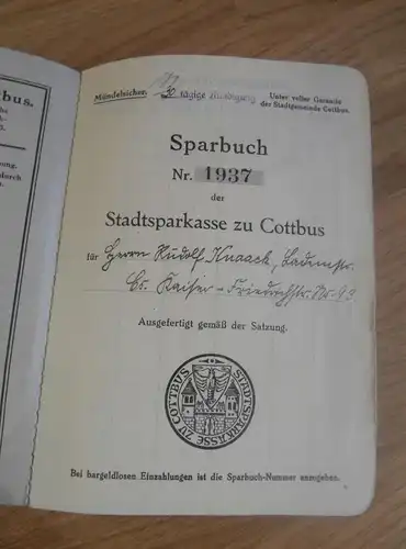 altes Sparbuch Cottbus , 1941 - 1948 , Rudolf Knaack  , Sparkasse , Bank !!!