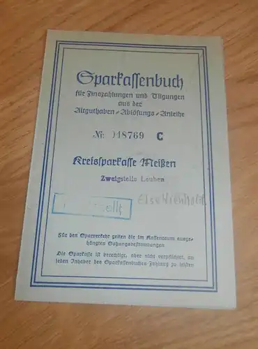 altes Sparbuch Meißen / Leuben , 1952 - 1955 , Else Wienhold , Sparkasse , Bank !!!