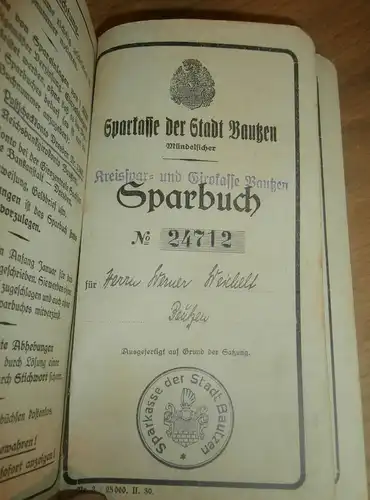 altes Sparbuch Bautzen , 1935 - Juli 1945 , Werner Weichelt , Sparkasse , Bank !!!