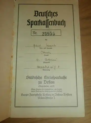 altes Sparbuch Dessau / Roßlau, 1944 , Sparkasse , Bank !!!